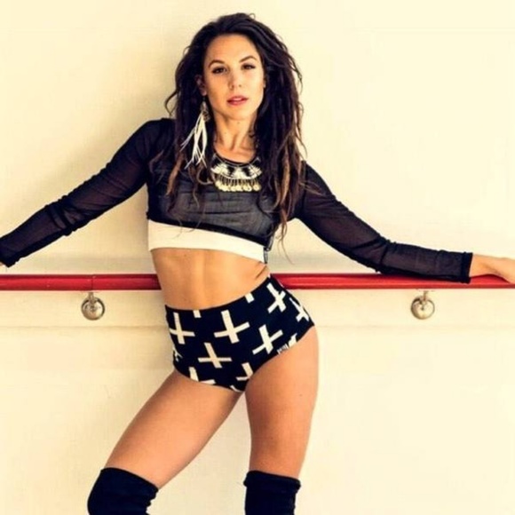 BLACK AND WHITE CROSS HIGH WAISTED STRETCHY HOT - Picture 5 of 8